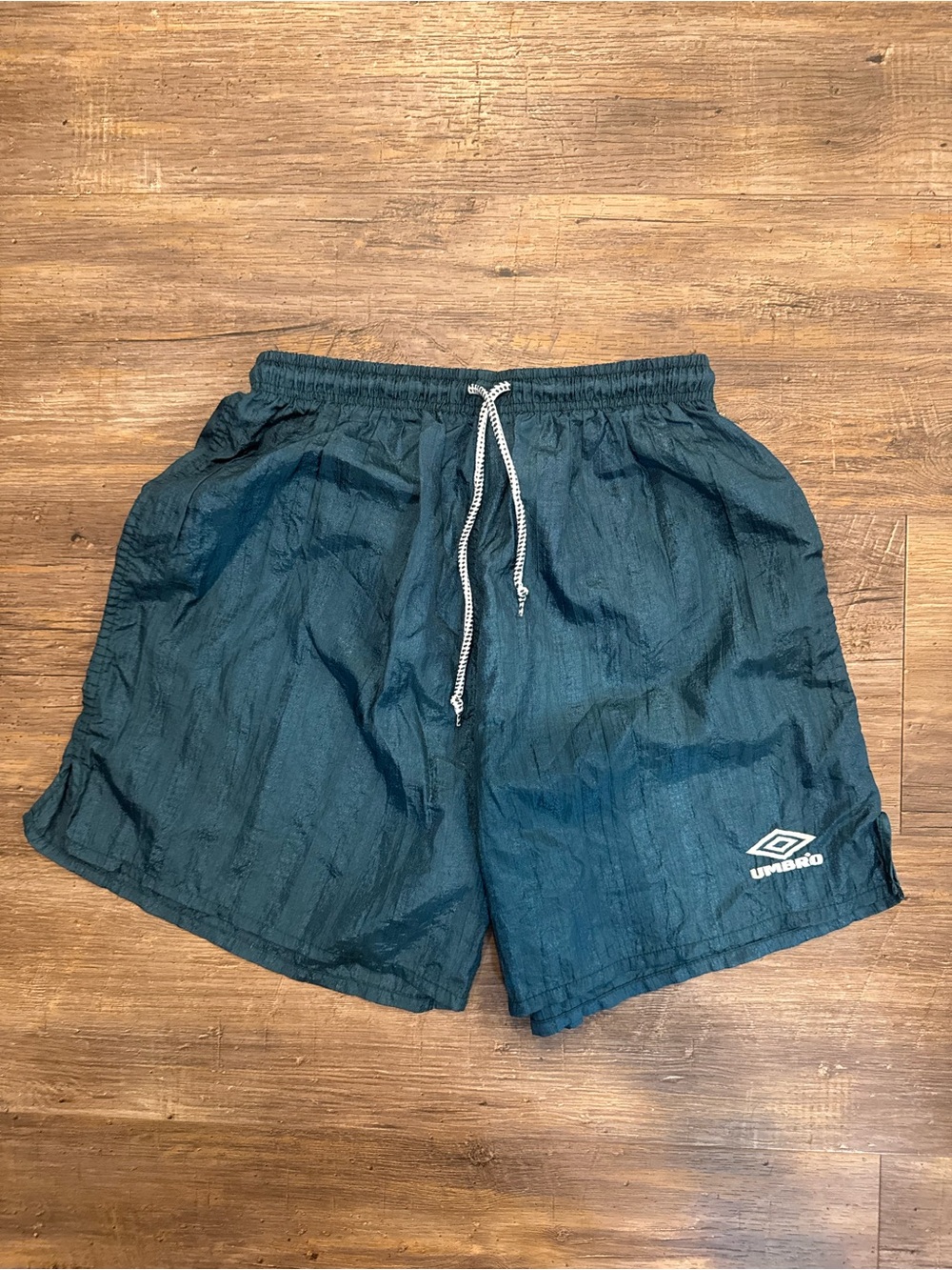Vintage 90s Umbro Athletic Soccer Striped Shorts Teal Green Sz Lg Stretch